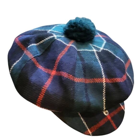Vintage Burberry Hat Tam O'Shanter Wool Red Green Plaid Small Scottish - Picture 1 of 7